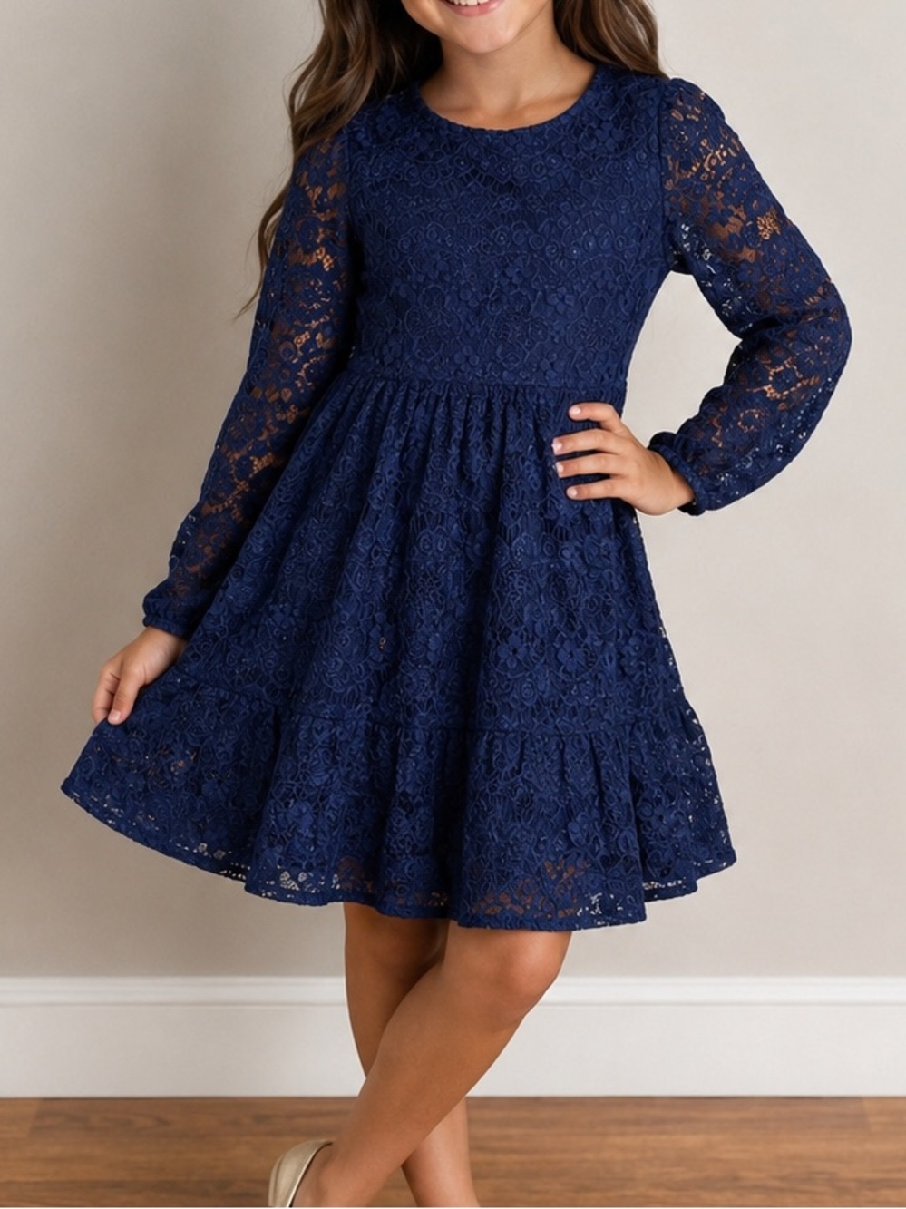 Bardot Junior Girls' Sienna Tiered Lace Navy Dress Sz 12